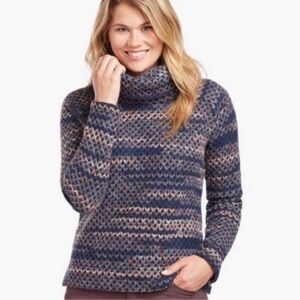 Kuhl Rogue Chunky Knit Blue Gray Funnel Cowl Neck Wool blend Sweater size Large